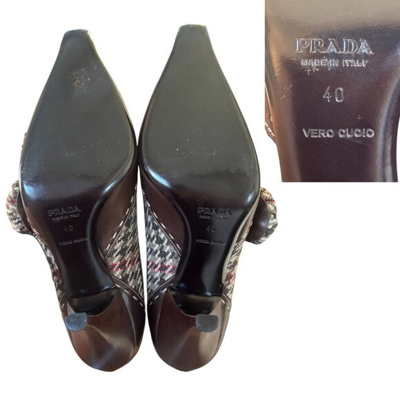 Y2K VINTAGE PRADA HEELS HOUNDSTOOTH TWEED ACADEMIA PUMPS US 9-9.5/EURO 40 EUC - Picture 7 of 8